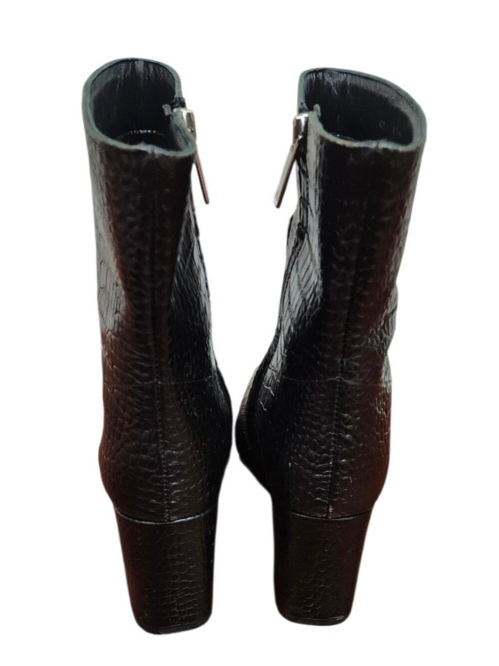 Aquatalia Black Croc Embossed Leather Ankle Boots Women's 7.5 Italy Waterproof - Picture 9 of 15